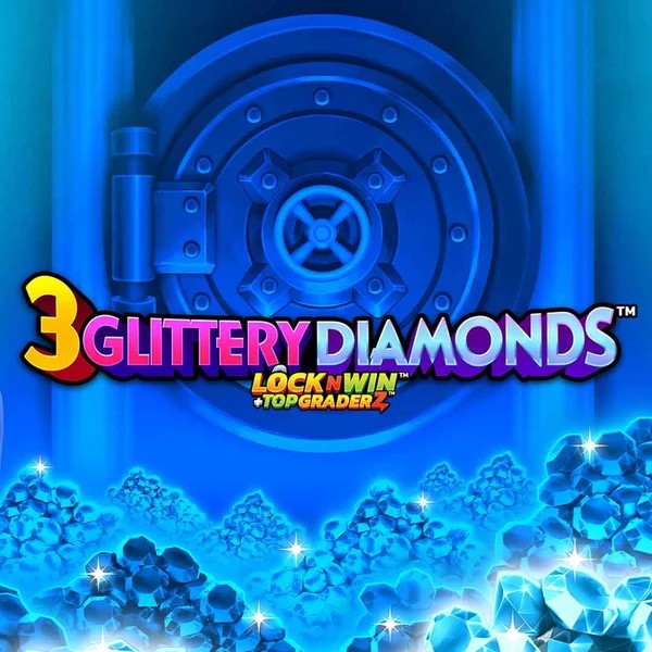 Official Slots logo: 3 Glittery Diamonds by PearFiction Studios at Fugu Casino